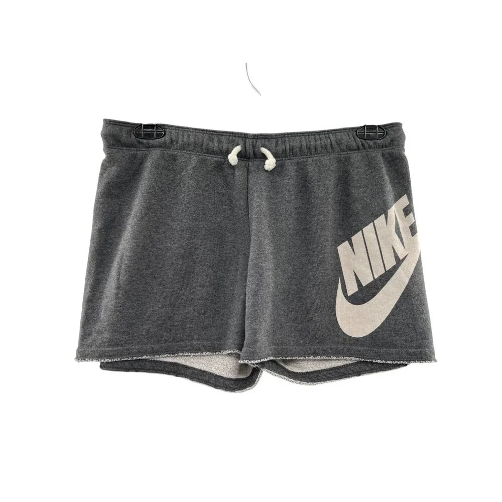 Nike Rally Gray Cotton Shorts Womens M With Logo & Drawstring